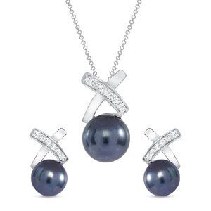 Silver 925 Rhodium Plated Gray Pearl Cubic Zirconia Set